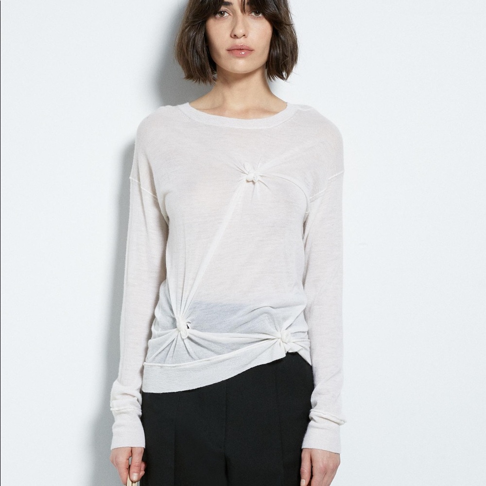 Helmet Lang Knotted Crewneck in Grey